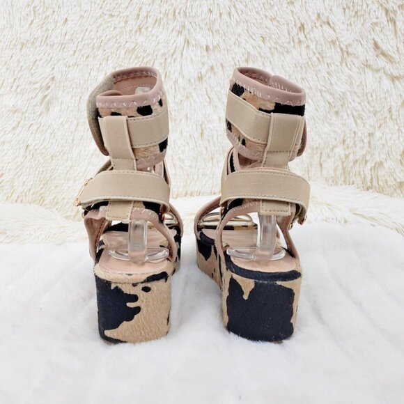 Brown Cow Print 2" Platform Harness Sandals - Picture 8 of 12